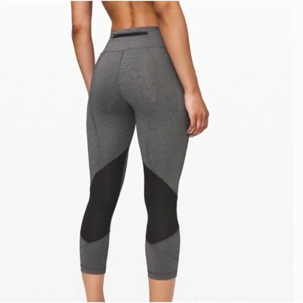 Lululemon Pace Revival Crop‎ Leggings Size 4 Gray & Black EUC